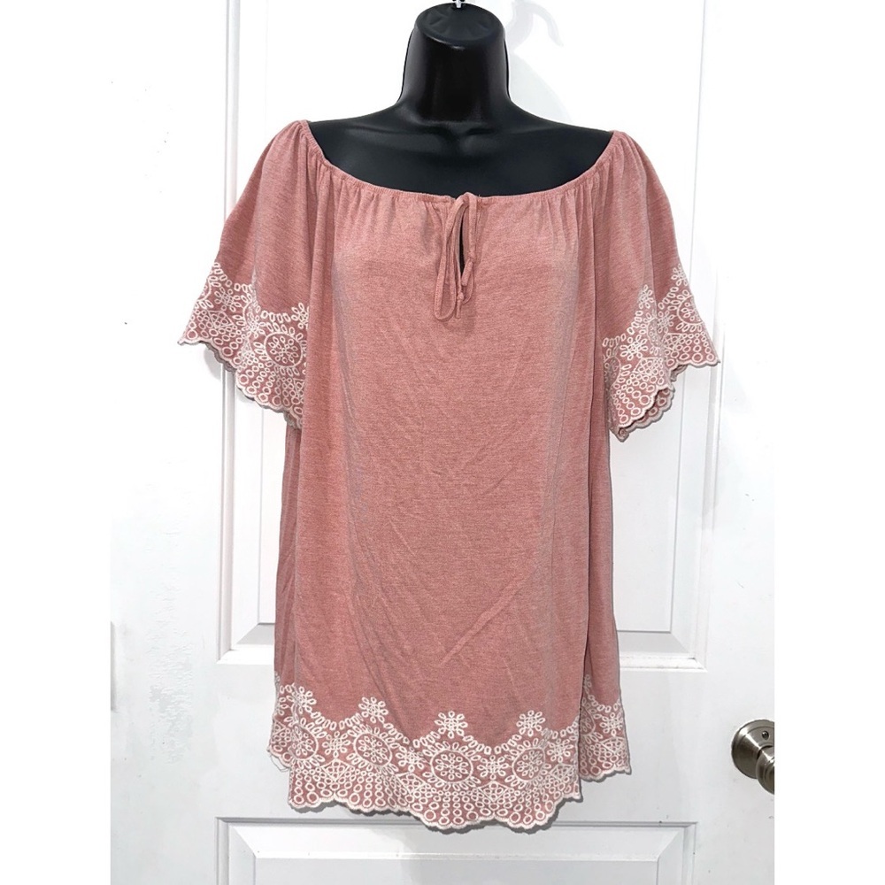 Adrianna Papell Heathered Clay or Salmon Pink Embroidered top